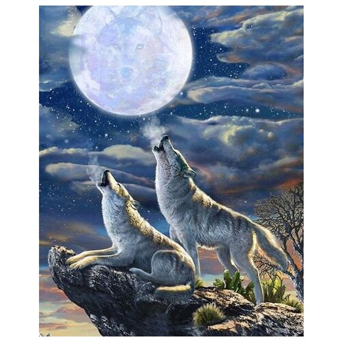Алмазная мозаика Colibri Воющие волки 40х50 см Круглая алмазная мозаика на подрамнике 40х50 волки и девушка