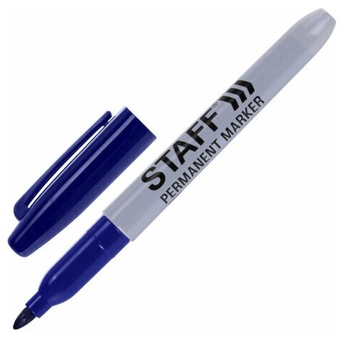 Маркер перманентный STAFF EVERYDAY PM-233, синий, эргономичный корпус, круглый наконечник 2 мм, 151234