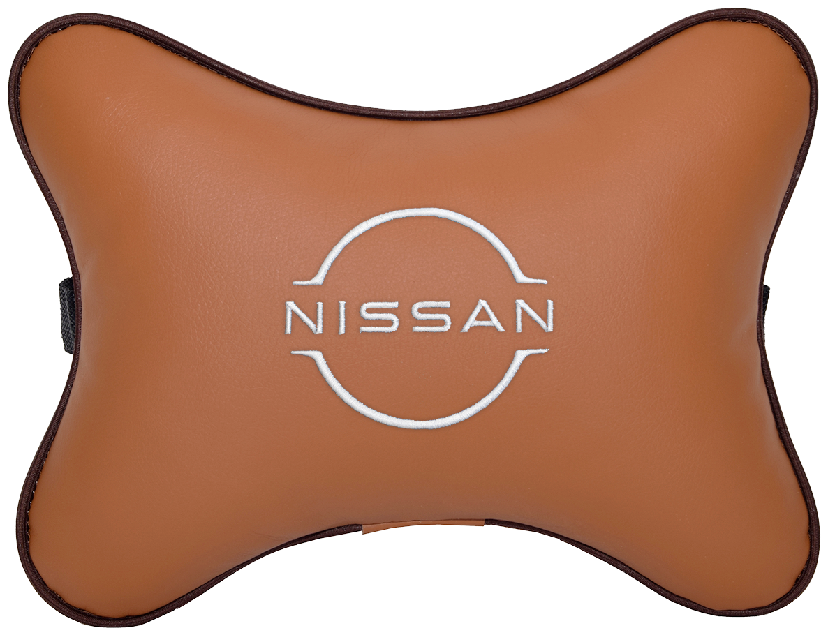 Автомобильная подушка на подголовник экокожа Fox с логотипом автомобиля NISSAN (new)