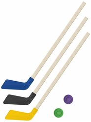 Клюшка детская хоккейная - 3 Клюшки 80 см. (желтая, черная, синяя) + 2 шайбы Задира-плюс