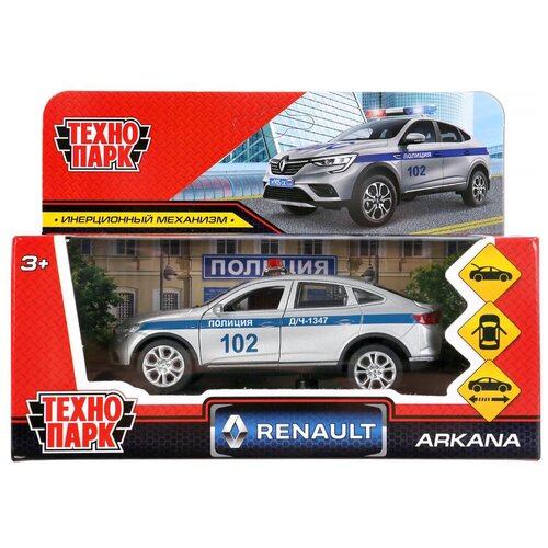 Машина металлическая Renault Arkana Полиция, 12 см, со светом и звуком, Технопарк машины технопарк машина renault arkana 12 см