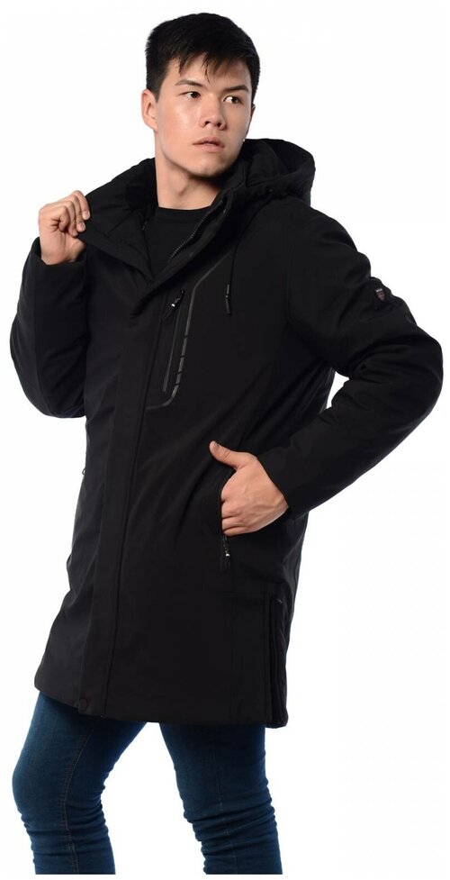 куртка INDACO FASHION демисезонная, внутренний карман, капюшон, карманы, манжеты, размер 56, черный