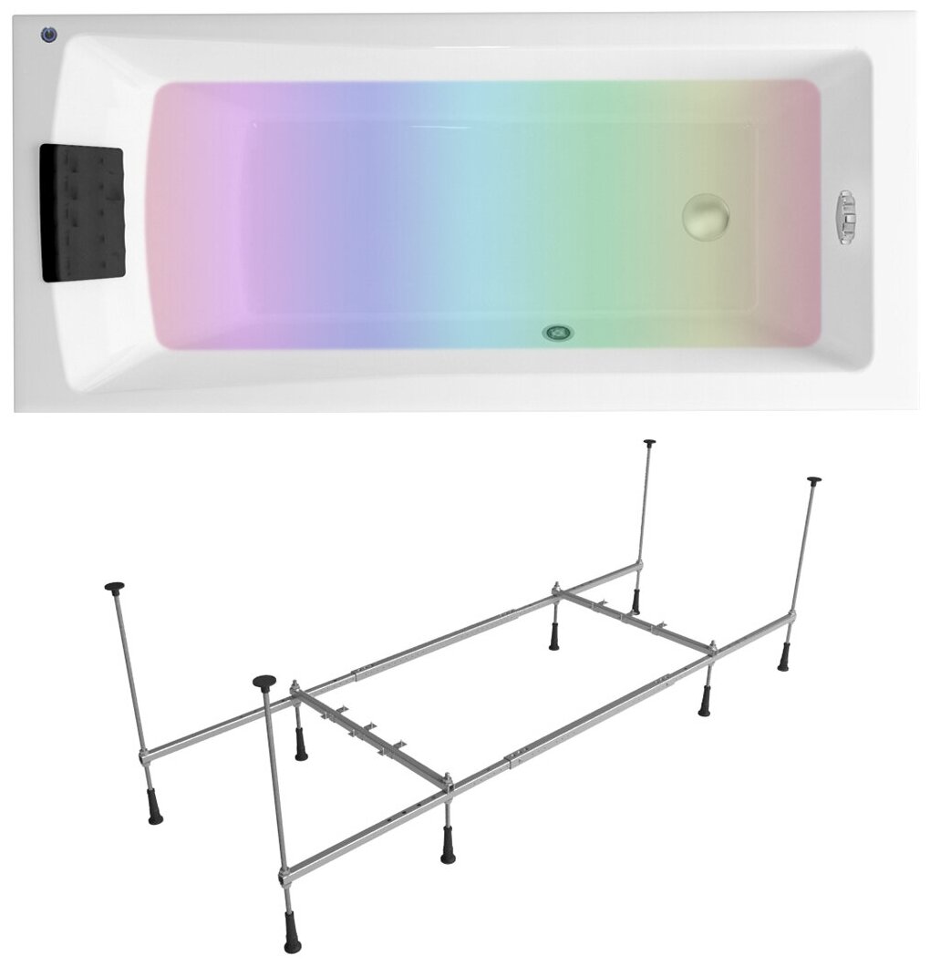 Комплект 4 в 1 Lavinia Boho One S3-3701075P, акриловая ванна 170x75 см, каркас, подголовник, хромотерапия