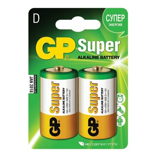 Батарейки GP Super D (LR20 13А) алкалиновые комплект 2 блистер, 2 шт батарейки gp greencell d lr20 2 шт 2 уп