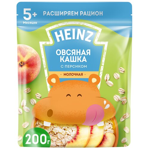 Каша Heinz молочная овсяная с персиком, с 5 месяцев молоко сухое 26% жир цельное россия 400г