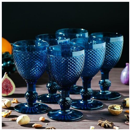 Набор бокалов стеклянных Magistro «Вилеро», 280 мл, 8×16 см, 6 шт, цвет синий