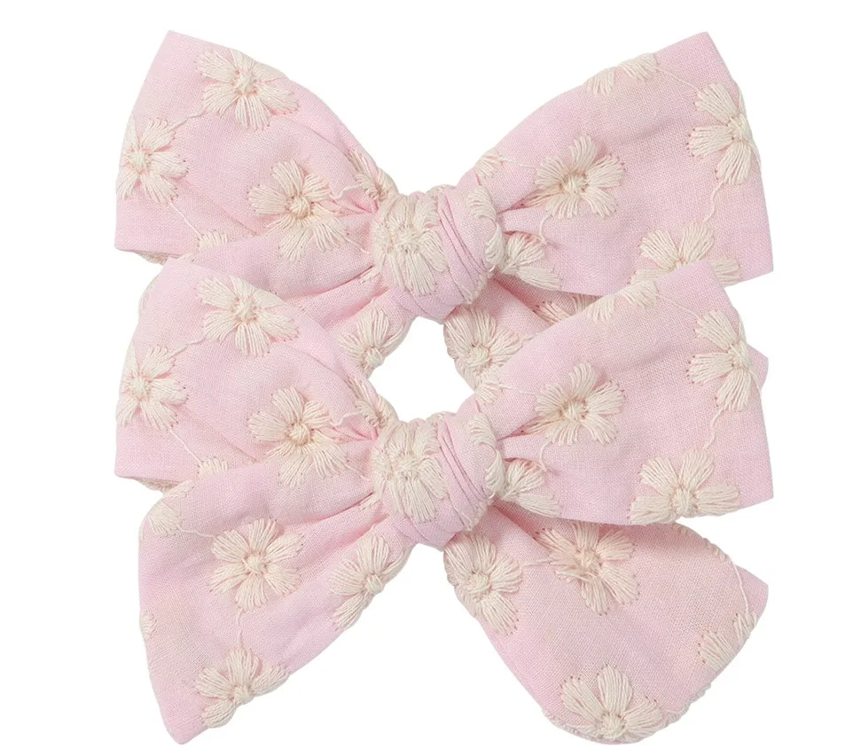 Заколки для девочки для волос с бантом и цветочным принтом, 2 шт, нежно-розовый цвет