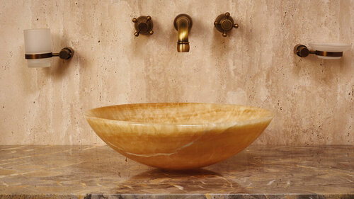 Каменная раковина для ванной Sheerdecor Sfera 001016111 из желтого натурального камня оникса