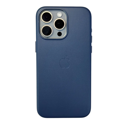 Чехол-накладка кожаный Leather Case с MagSafe на iPhone 15 Pro - синий