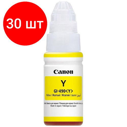 Комплект 30 штук, Чернила Canon GI-490Y (0666C001) жел. для G1400/2400/3400 чернила для canon gi 490c pixma g1400 2400 3400 100мл cyan dye c0090 100mc inktec