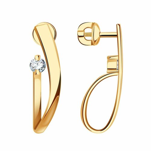 Серьги пусеты Эстет, красное золото, 585 проба, фианит, длина 2.5 см