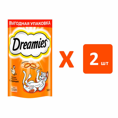 Лакомство DREAMIES для кошек подушечки с курицей (140 гр х 2 шт) лакомство для кошек dreamies с индейкой 140 г 5 шт