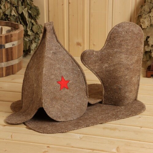 Набор для бани буденовка шапка рукавица коврик темный 608₽