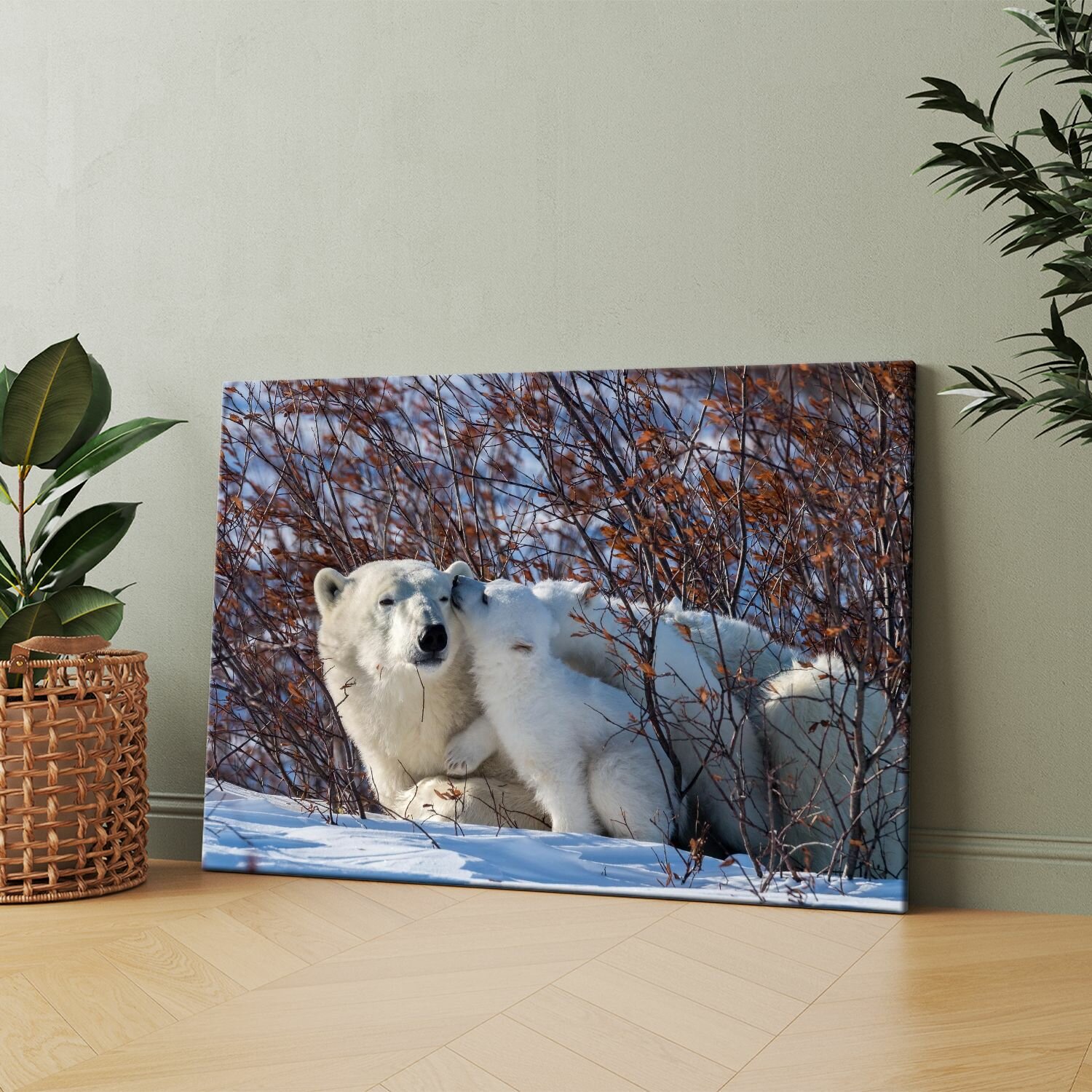 Картина на холсте (Белый медведь в снегу) 30x40 см. Интерьерная, на стену.