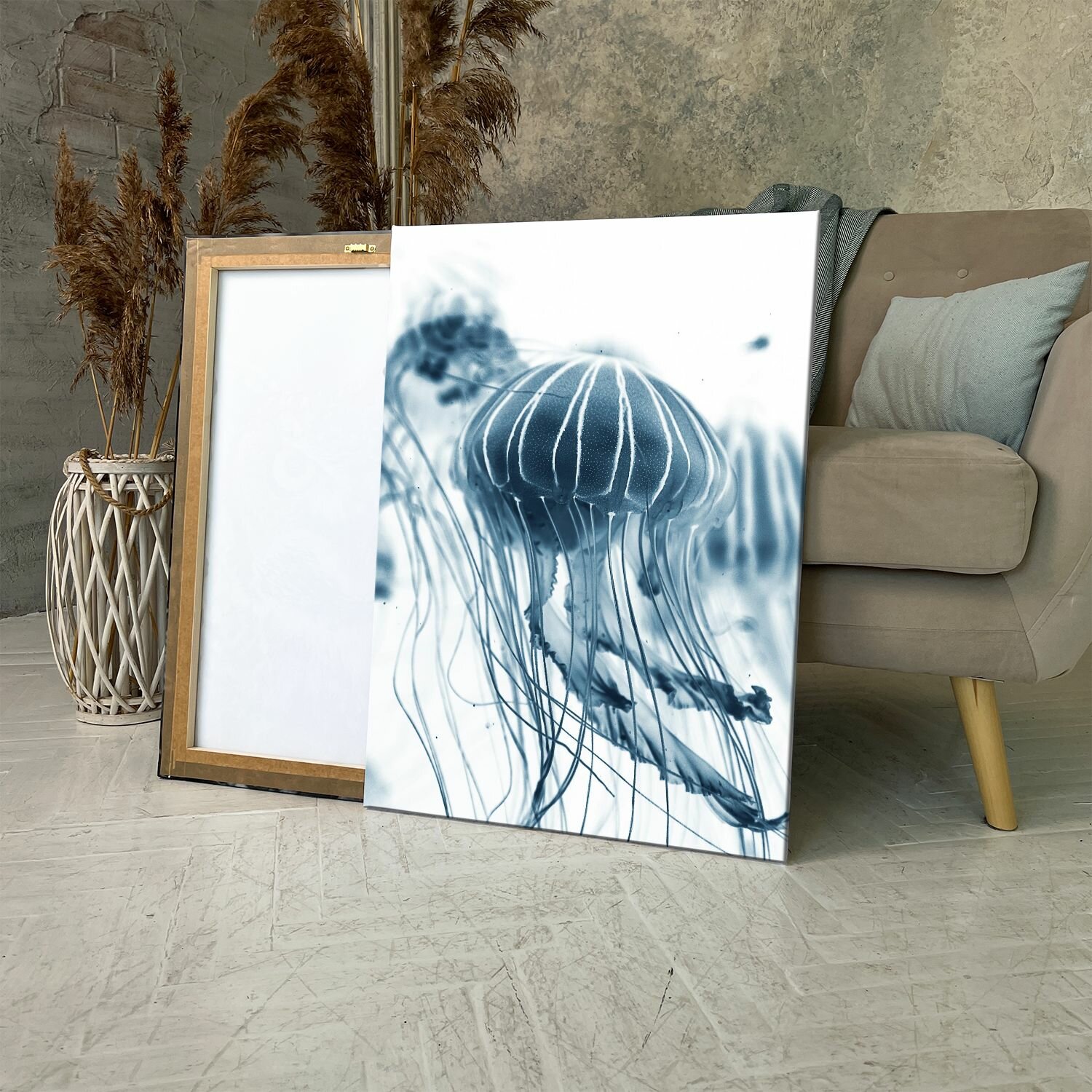 Картина на холсте (Медуза в воде) 20x30 см. Интерьерная, на стену.