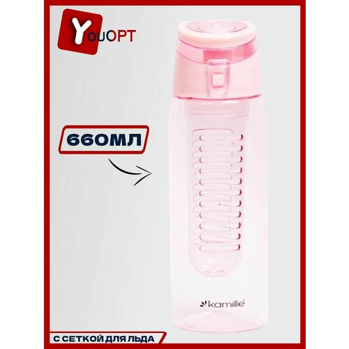 Бутылка спортивная для воды 660ml из пластика тритан зеленый черный розовый голубой 787₽