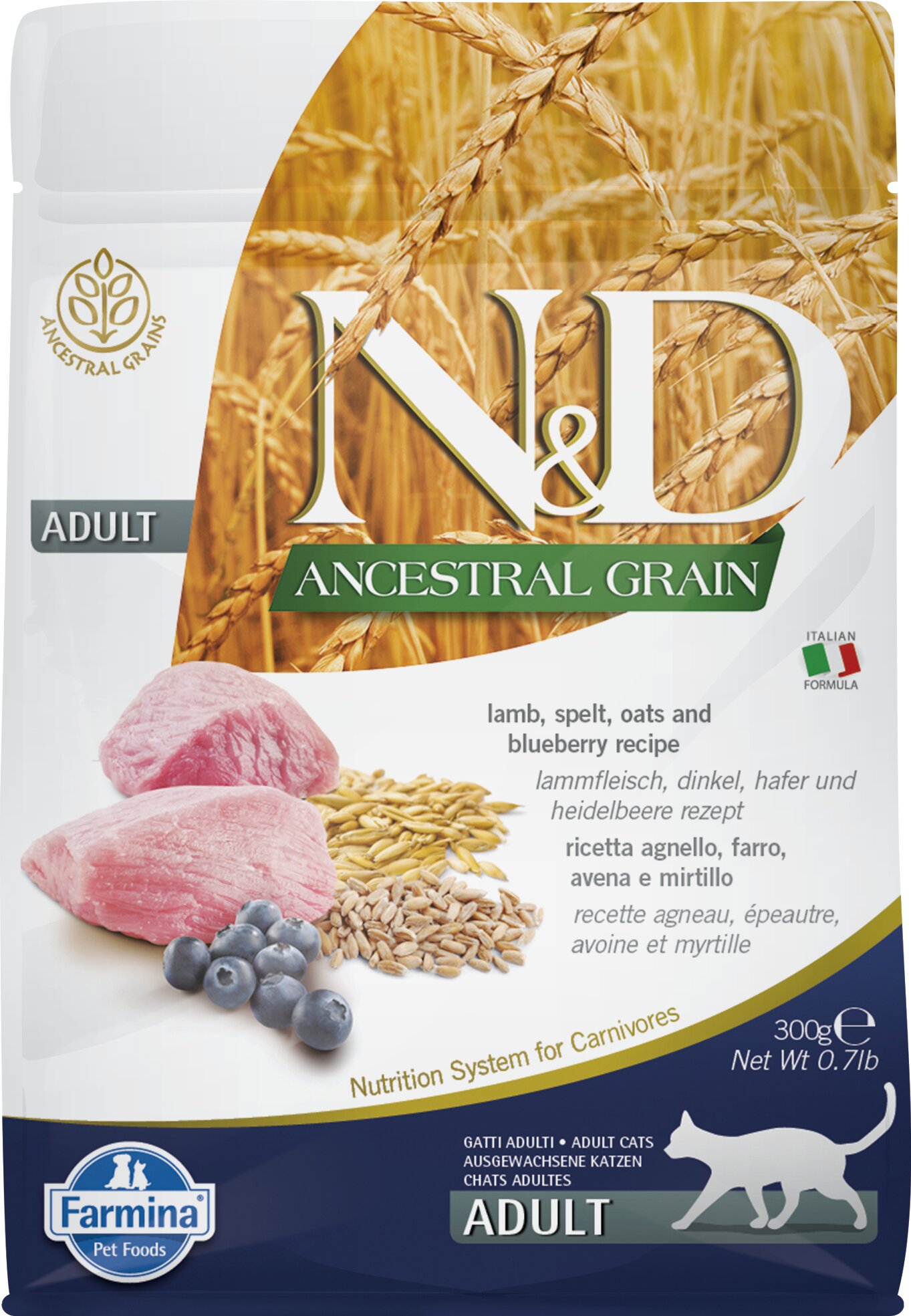 N&D Cat Ancestral Grain с ягненком и черникой низкозерновой сухой корм для кошек 0,3кг