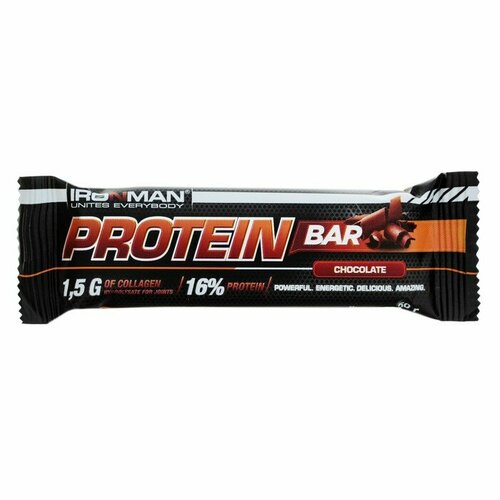 Россия IRONMAN Батончик Protein Bar с коллагеном, 50 г (Шоколад / тёмная глазурь) батончик протеиновый ironman protein bar арахис в тёмной глазури 50 г