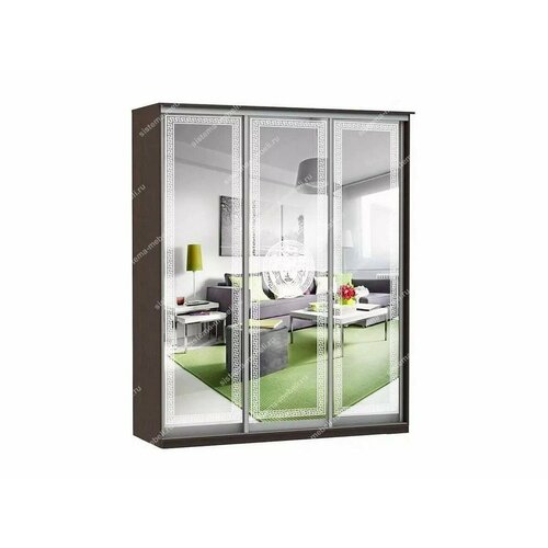 Шкаф купе Модерн 1776х600 3-х дверный 3-х секционный зеркальный с пескоструем №1 венге