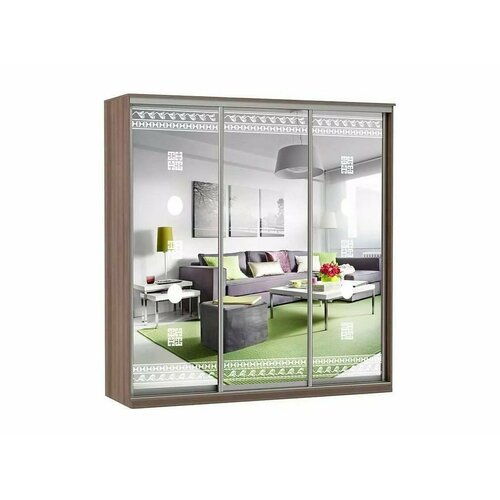 Шкаф купе Модерн 2076х600 3-х дверный 3-х секционный зеркальный с пескоструем 2 шимо темный 113484₽