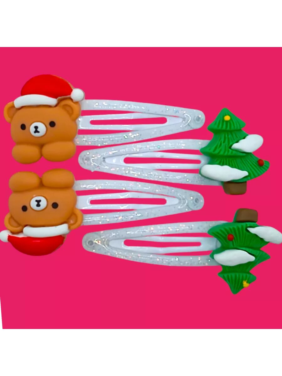 Набор заколок клик-клак новогодние 4 шт. — фото 1