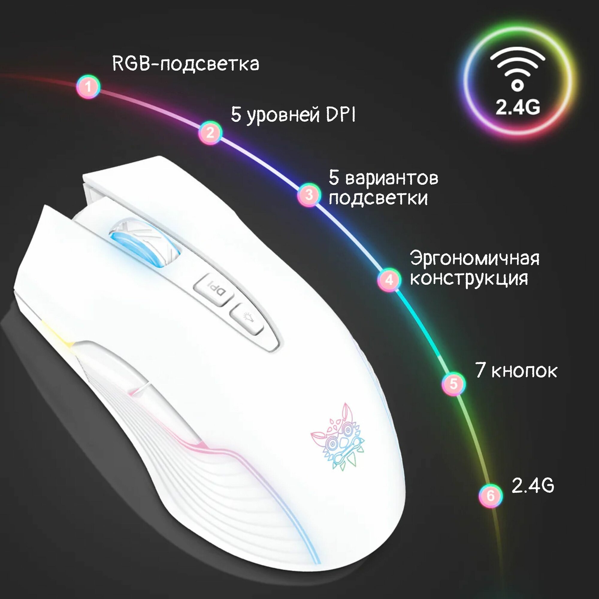 Мышь беспроводная игровая с подсветкой ONIKUMA CW905, белая — фото 1