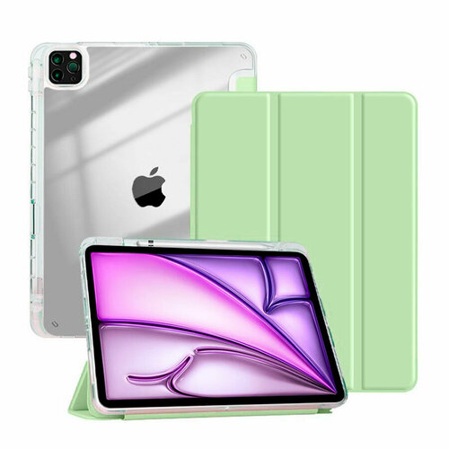 Чехол для планшета Apple iPad Air 13" M2 (2024), iPad Pro 12.9" (2022, 2021, 2020), с отделением для стилуса, из мягкого силикона, салатовый