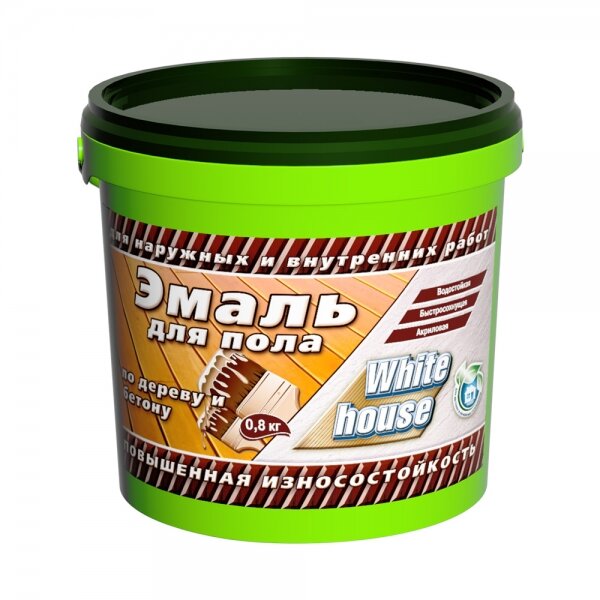Эмаль Акриловая для Пола White House 0 8кг Светлый Беж  Полуматовая Без Запаха   Вайт Хаус 