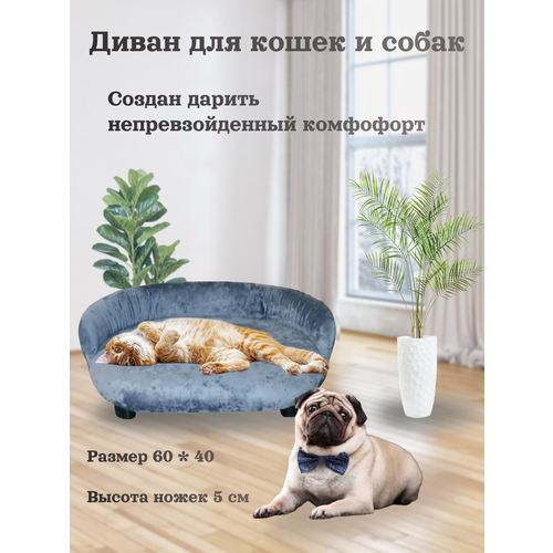 Лежанка, диван для кошек и собак, цвет серо-голубой, 60 см