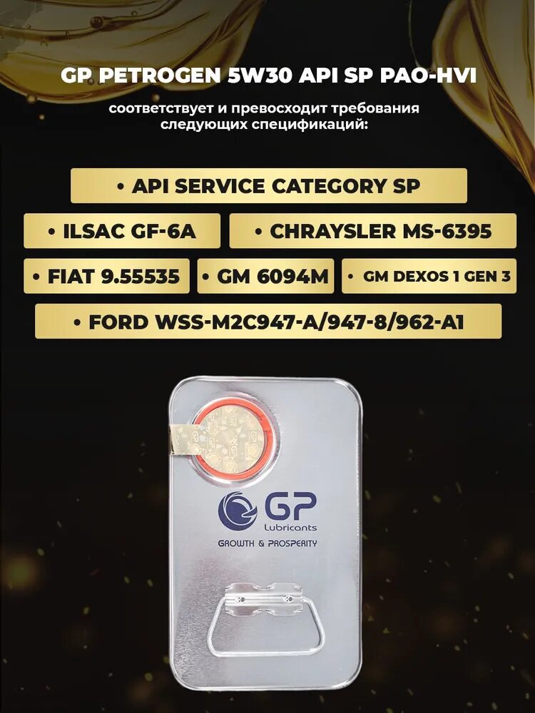 Обзор: General Petroleum PETROGEN FULLY SYNTHEIC 5W30 SP PAO С5 ж. б моторное масло синтетическое моторное, Синтетическое, 4 л