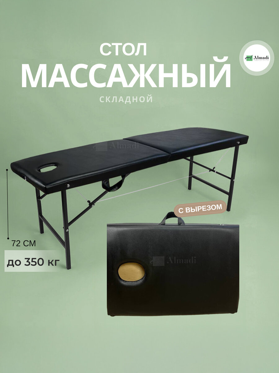 Массажный стол/ кушетка косметологическая с вырезом для лица 180х65 (чёрный)