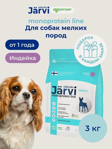 Изображение товара Сухой корм Jarvi Monoprotein line гипоаллергенный holistic для взрослых собак мелких пород с индейкой, 3 кг