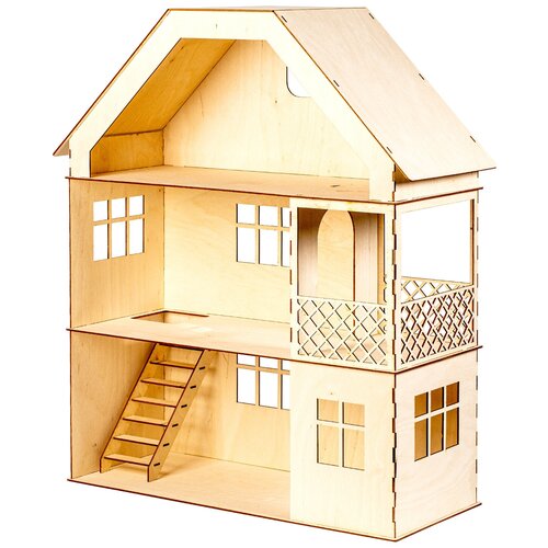 Деревянный Кукольный домик №5-2 Большой (2 этажа с большой мансардой) для кукол 15-23 см