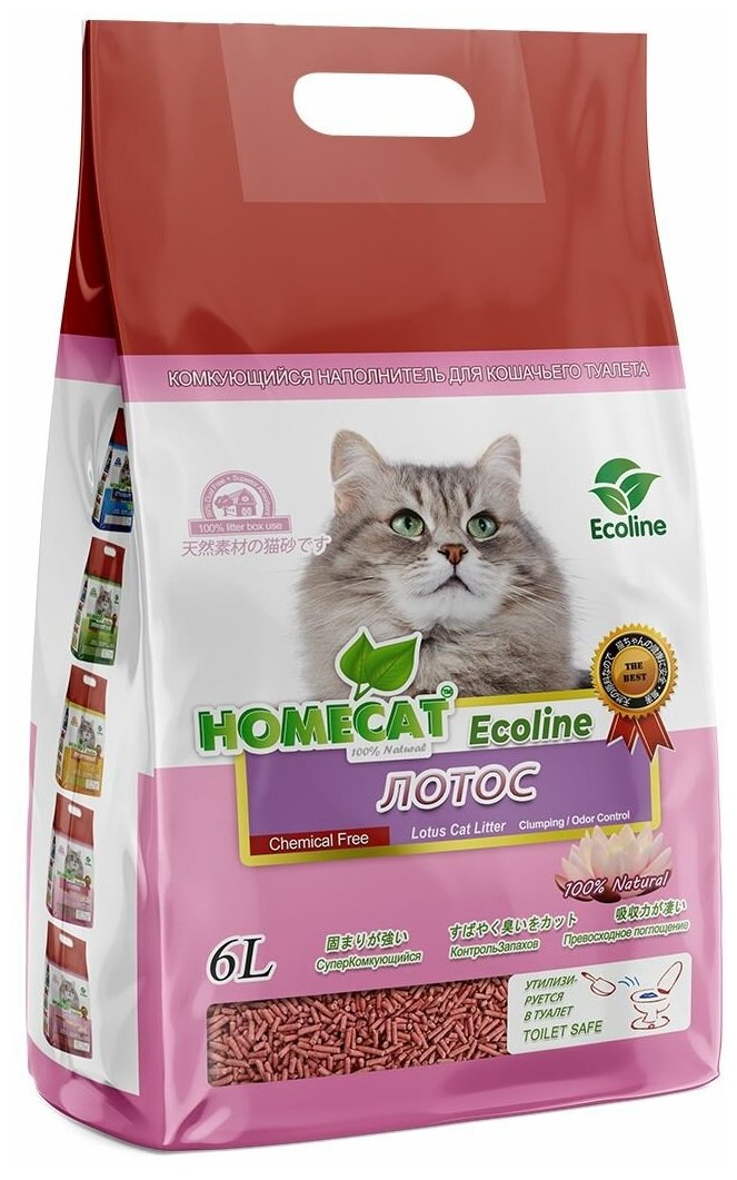 Наполнитель HOMECAT Eco Line, с ароматом лотоса, Trixie (товары для животных, комкующийся 6 л, 80842M)