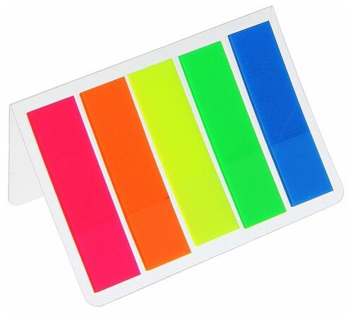 Блок-закладка с липким краем пластик 25 листов х 5 цветов, флуоресцентные, 12 х 45 мм, в блистере, CALLIGRATA, микс
