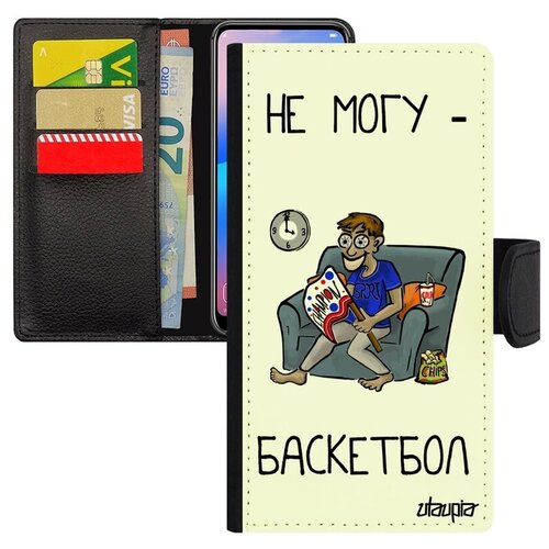 фото Простой чехол-книжка на // xiaomi mi 8 // "не могу - смотрю баскетбол!" карикатура принт, utaupia, белый