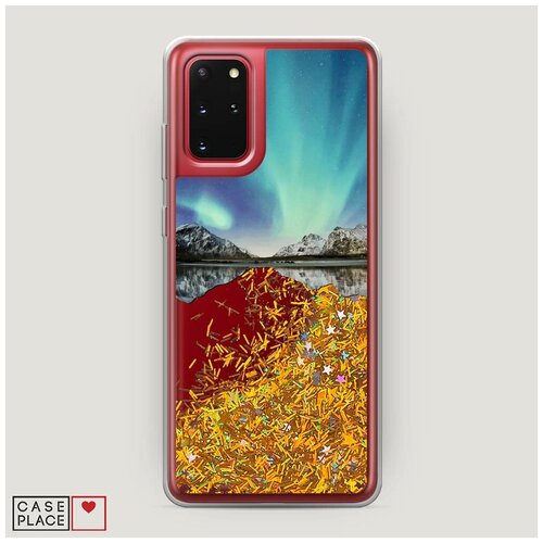 фото Чехол жидкий с блестками samsung galaxy s20 plus горное озеро и сияние case place