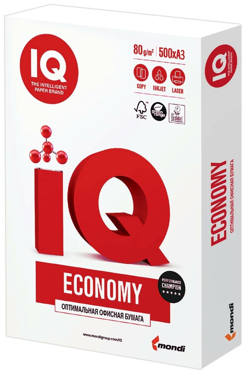 Бумага офисная IQ "Economy" А3, 80г/м2, 500л, 146% 077458