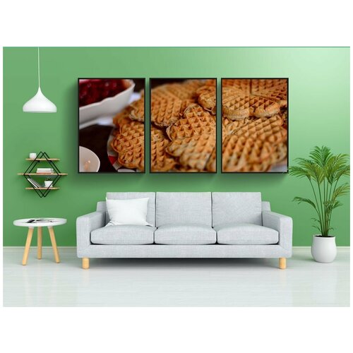 фото Набор модулных постеров для интерьера "вафли печенье, вафельные сердечки, печь" 60x90 см. в тубусе, без рамки lotsprints