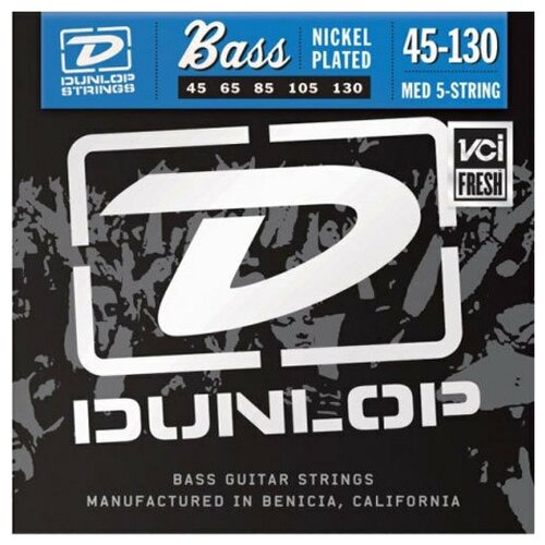 фото Dunlop electric bass nickel wound medium 5 string dbn45130 (45-130) струны для бас-гитары, 5 струн