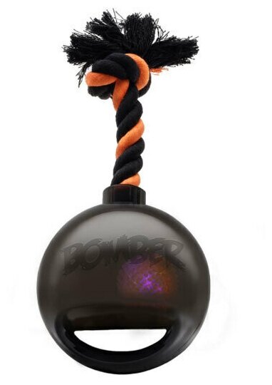 Bomber Мяч светящийся с ручкой на веревке, черный 17см HAGEN - фото №3
