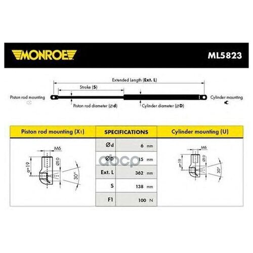 газовая пружина stoeger х50 супермагнум MONROE ML5823 Амортизатор крышки багажника | зад прав/лев | 1шт