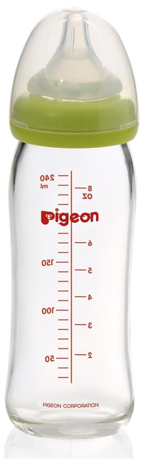Pigeon Бутылочка SofTouch Peristaltic PLUS премиальное стекло, 240 мл, с 3 месяцев, фисташковый