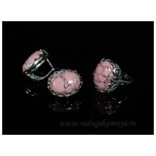 Комплект бижутерии: кольцо, серьги, кахолонг, размер кольца 19, белый браслет радуга камня родонит кахолонг размер 19 5 см розовый