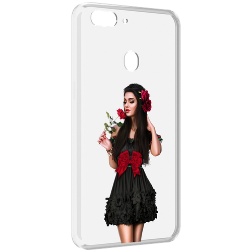 Чехол MyPads девушка-в-черном-платье-с-розой женский для Oppo Realme 2 задняя-панель-накладка-бампер