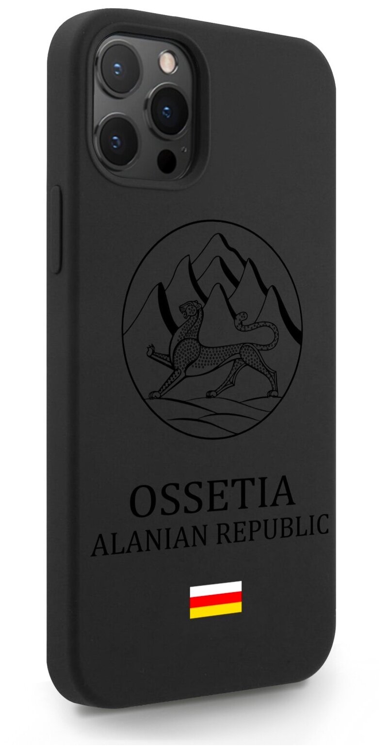 Черный силиконовый чехол SignumCase для iPhone 12 Pro Max Черный лаковый Герб Северной Осетии для Айфон 12 Про Макс