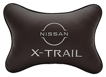 Автомобильная подушка на подголовник экокожа Coffee с логотипом автомобиля NISSAN X-Trail (new)