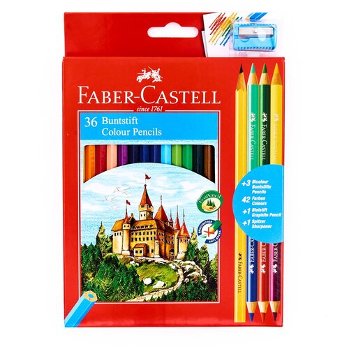 Faber-Castell Карандаши цветные Замок 42 цвета с чернографитным карандашом и точилкой (110336), 40 шт.