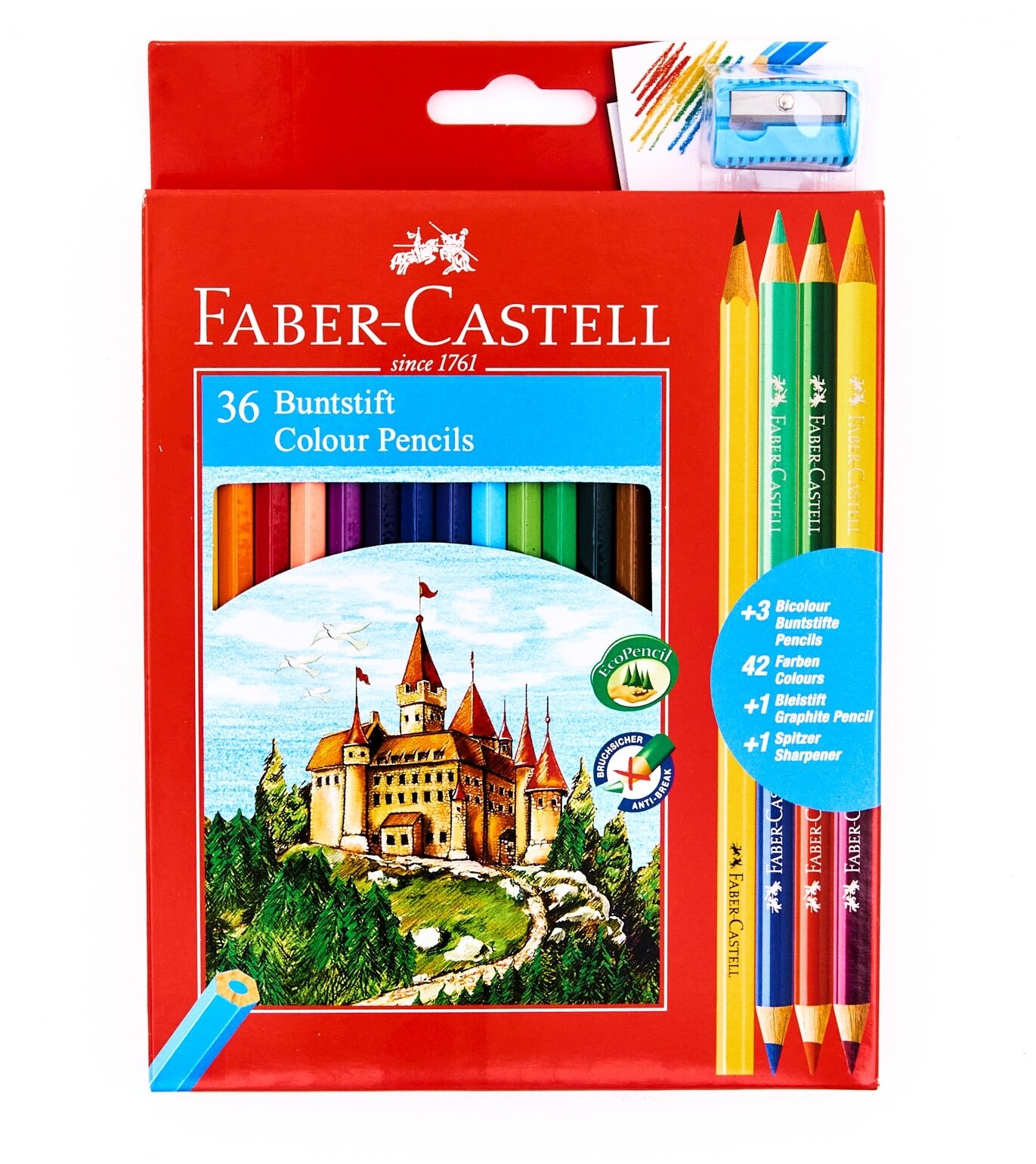 Карандаши цветные Faber-Castell "Замок", 36цв., шестигр., заточ.+6цв.+ч/г кар.+точилка, картон, европодвес