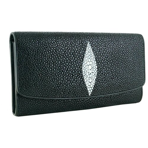классическое мужское портмоне из кожи ската Портмоне Exotic Leather, фактура зернистая, черный